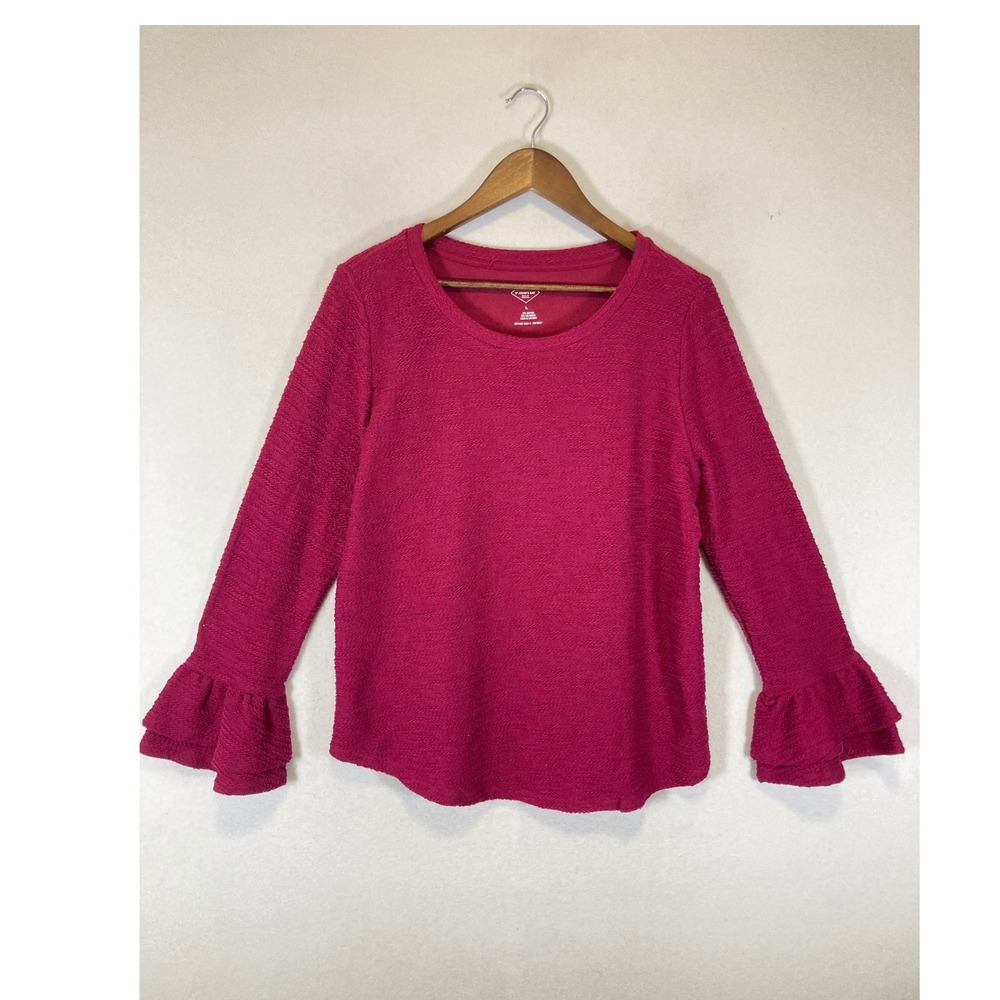 Romantic St. John's Bay Women L NWT Berry Pink Ruffle Tiered Sleeve Textured Top